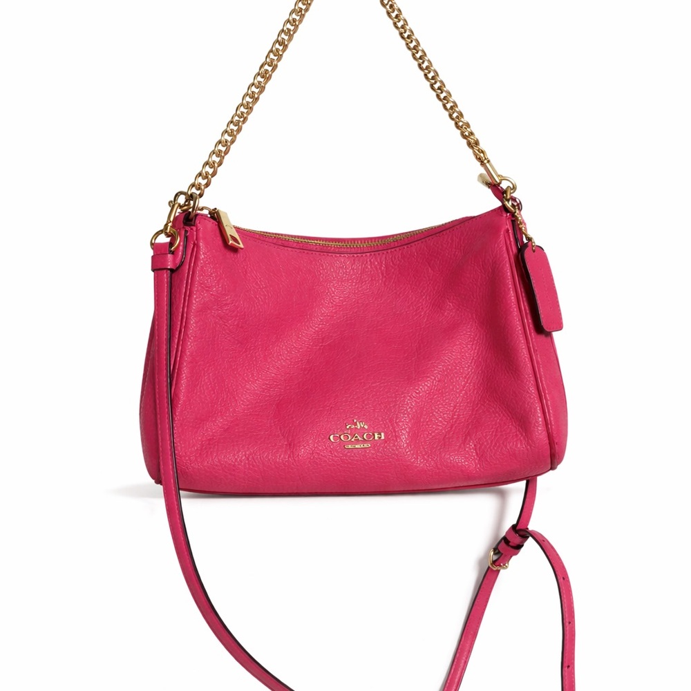 COACH Pink Pebbled Leather Shoulder Bag with Gold Chain